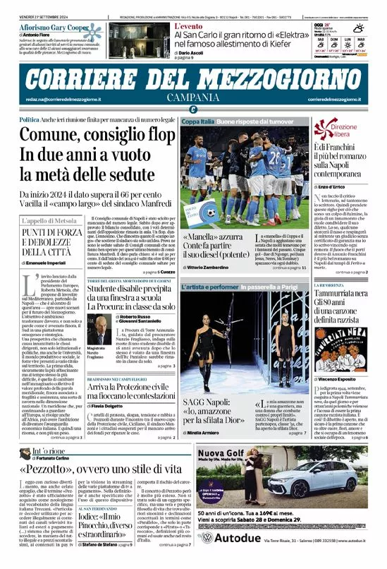 Prima-pagina-corriere del mezzogiorno-del-2024-09-27